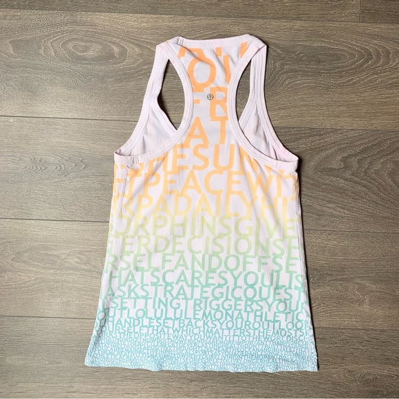 Lululemon Tank Top Rainbow Letter Logo Print Sleeveless White Racerback Size 2 - Picture 11 of 13